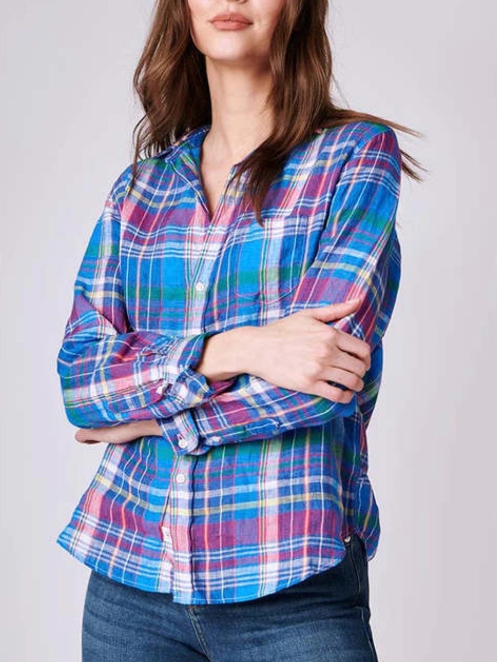 Classic Blue Plaid Button-Front Women's Shirt
